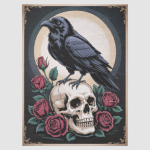 Gothic Raven with Skull and Roses Decoupage Tissue Paper