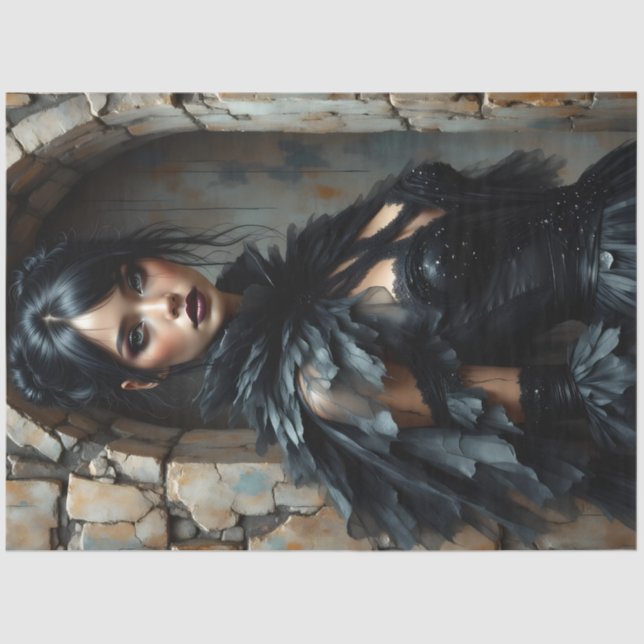 Gothic Raven Woman Decoupage Paper (Front)