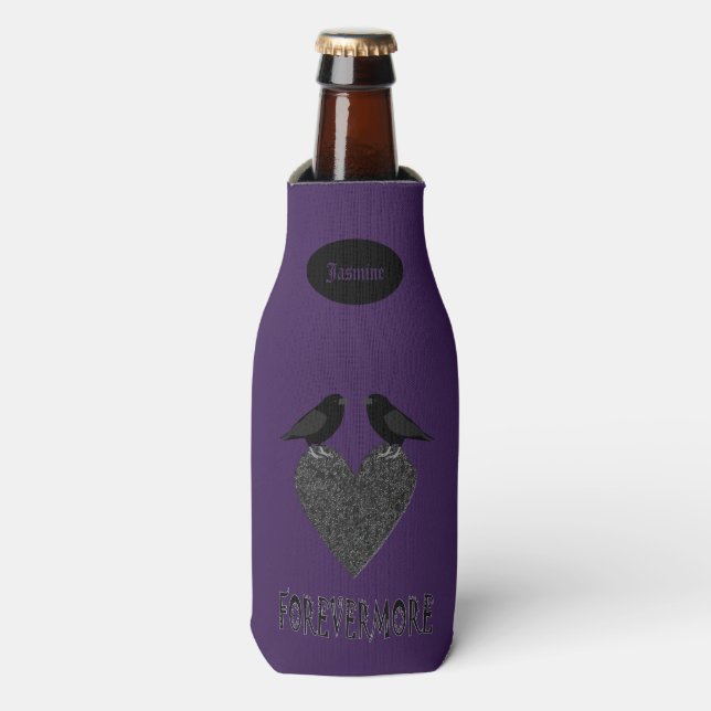 Gothic Ravens and Black Heart Custom Bottle Cooler (Bottle Front)