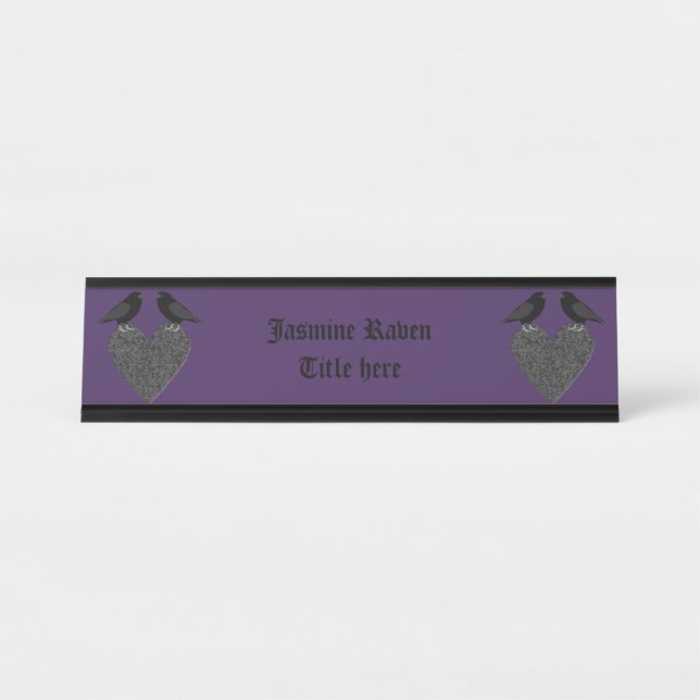 Gothic Ravens and Black Heart Custom Desk Name Plate (Front)