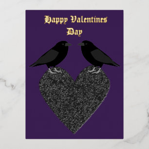 Gothic Ravens and Black Heart Custom Foil Holiday Postcard