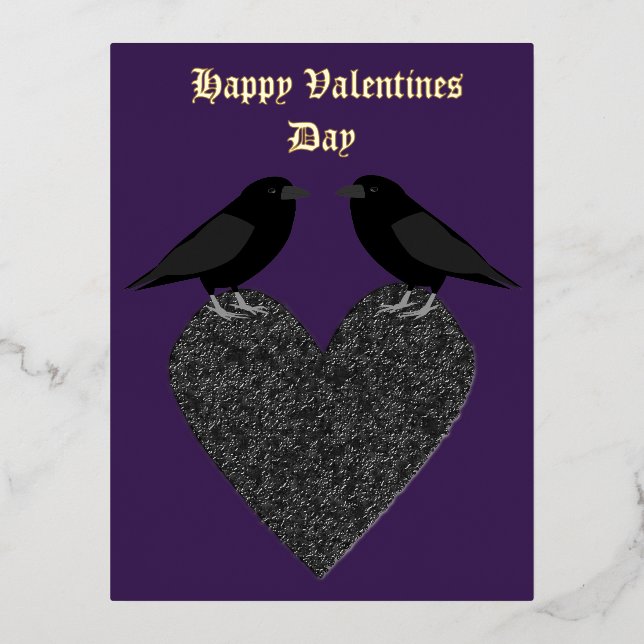 Gothic Ravens and Black Heart Custom Foil Holiday Postcard (Front)