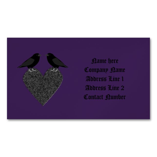 Gothic Ravens and Black Heart Custom Magnetic Business Card (Front)