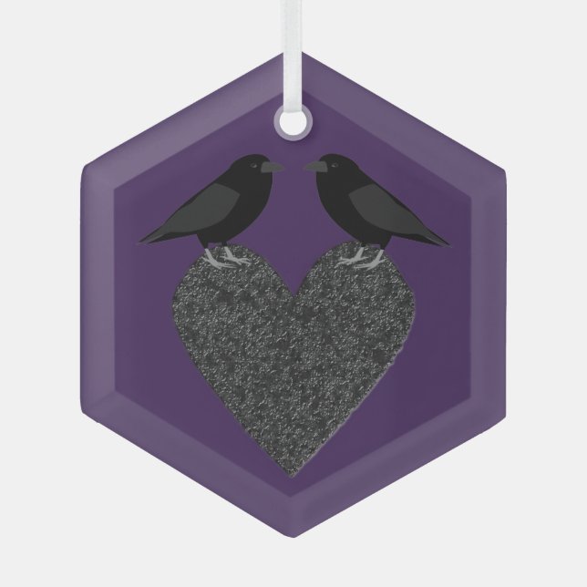 Gothic Ravens and Black Heart Glass Ornament (Front)