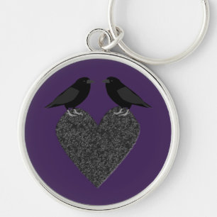 Gothic Ravens and Black Heart Keychain