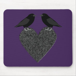 Gothic Ravens and Black Heart Mouse Pad