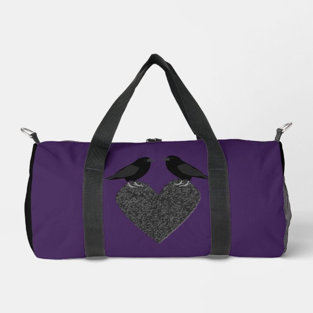 Gothic Ravens and Black Heart Patterned Duffle Bag (Front)