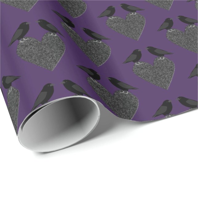 Gothic Ravens and Black Heart Wrapping Paper (Roll Corner)