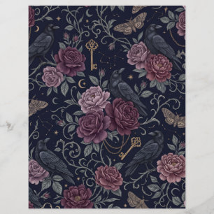 Gothic Ravens & Burgundy Roses Scrapbook Paper