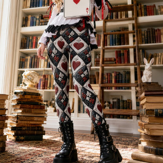 Gothic Red and Black Baroque Heart Fleur De Lis Leggings