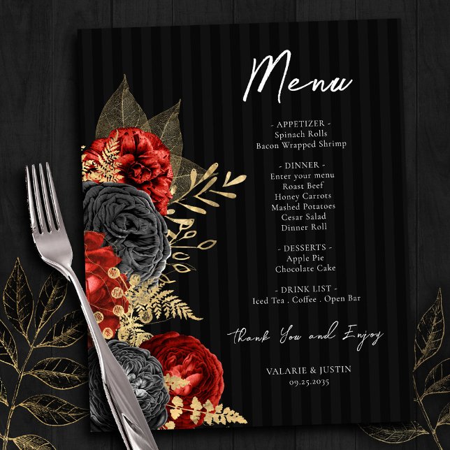 Gothic Red and Black Floral Wedding Menu Flyer (Creator Uploaded)