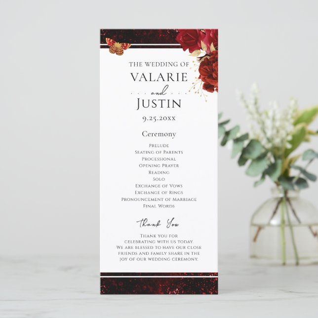 Gothic Red and Black Floral Wedding Program (Standing Front)