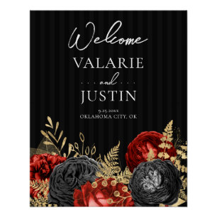 Gothic Red and Black Floral Welcome Wedding Poster