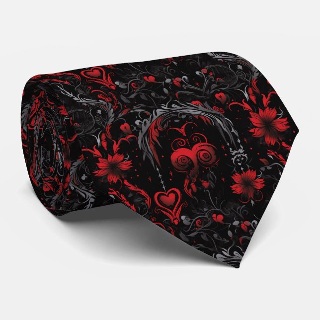 Gothic Red and Black Pattern Tie (Rolled)