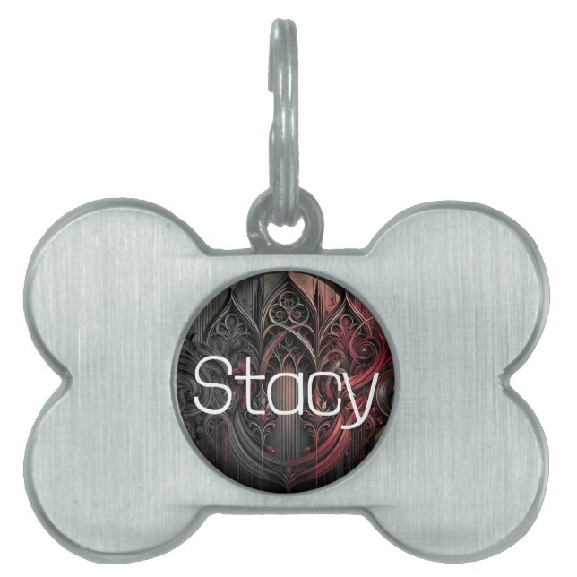 Gothic Red and Black Personalized Pet Tag (Front)