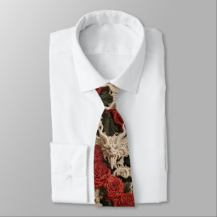 Gothic Red and Cream Baroque Gargoyle Horned Demon Tie