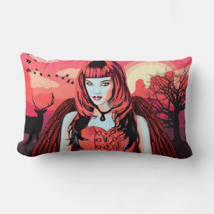 Gothic Red Angel Woman In Desert Original Art Lumbar Pillow