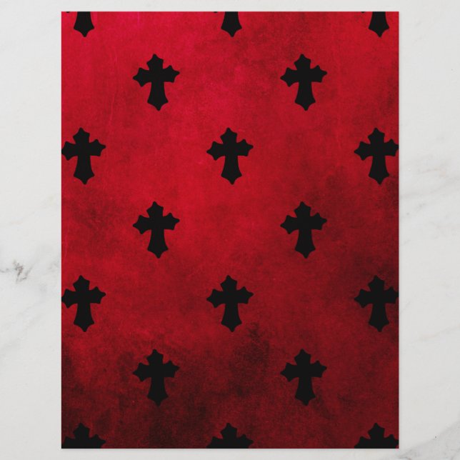 Gothic Red & Black Crosses Scrapbook Paper (Front)