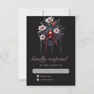 Gothic Red & Black Floral Spider Web Handfasting RSVP Card