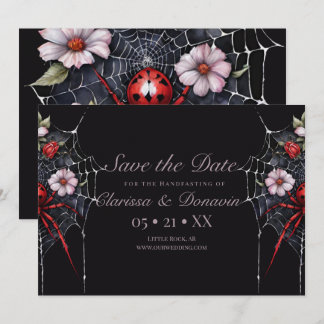 Gothic Red & Black Floral Spider Web Handfasting Save The Date