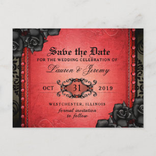 Gothic Red & Black Halloween Save Date PostCard