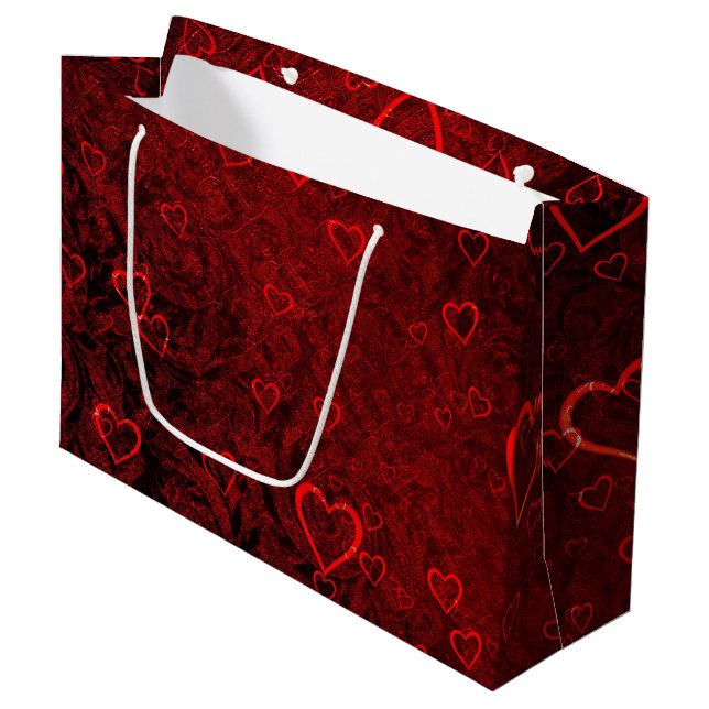 Gothic Red Black Hearts Large Gift Bag (Front Angled)