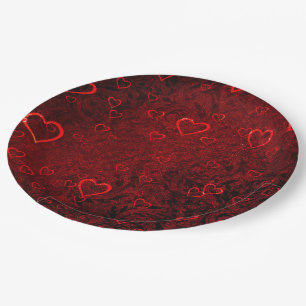 Gothic Red Black Hearts Paper Plate