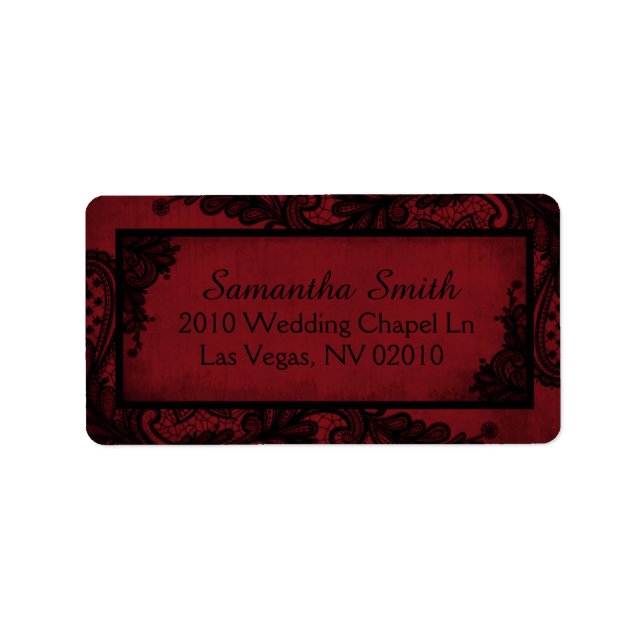 Gothic Red Black Lace Grunge Wedding Labels (Front)