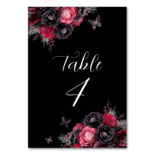 Gothic Red & Black Moody Florals Quinceañera Table Number