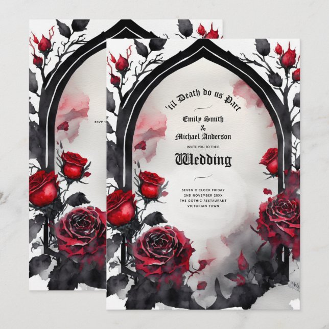 Gothic Red Black Roses Til Death Do Us Part Invitation (Front/Back)