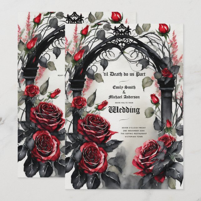 Gothic Red Black Roses Til Death Do Us Part Invitation (Front/Back)