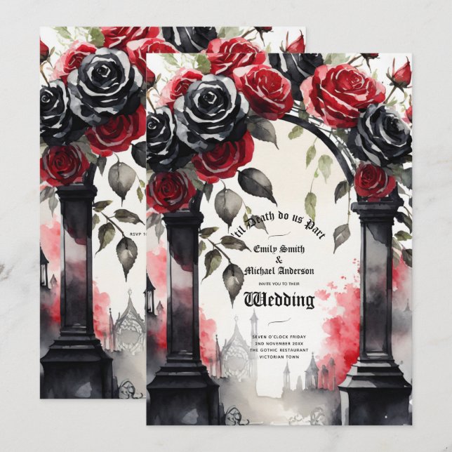 Gothic Red Black Roses Til Death Do Us Part Invitation (Front/Back)