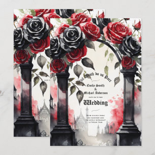 Gothic Red Black Roses Til Death Do Us Part Invitation
