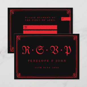 Gothic Red Black Typography Wedding RSVP Card