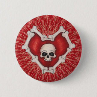 Gothic Red Bone Heart Skull in Centre Spiral Lines 2 Inch Round Button