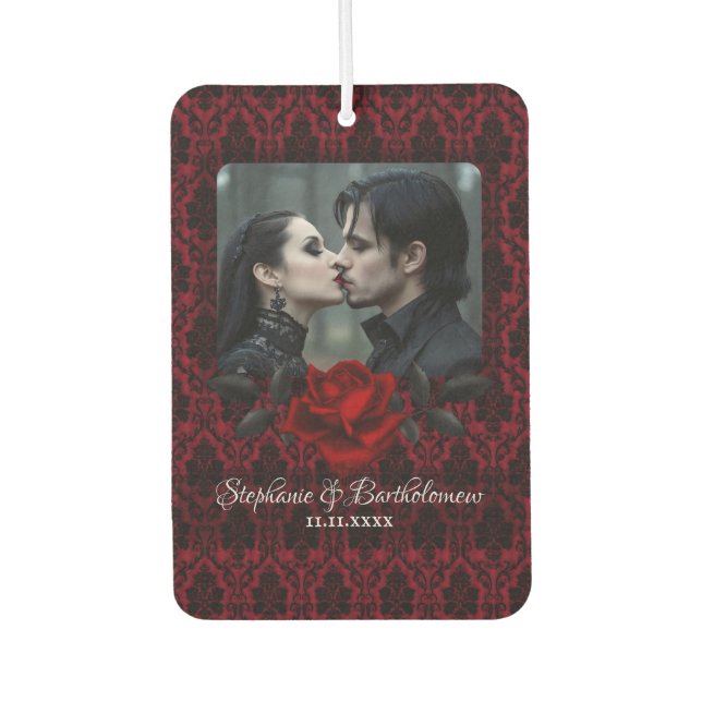 Gothic Red Damask Rose Personalized Air Freshener (Front)