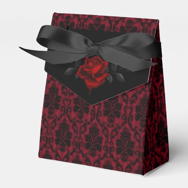 Gothic Red Damask Rose Wedding Favor Box (Front Side)