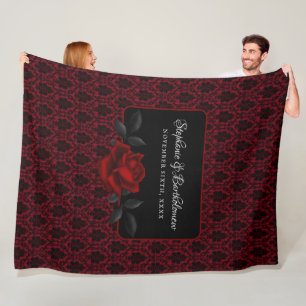Gothic Red Damask Rose Wedding Fleece Blanket