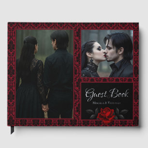 Gothic Red Damask Rose Wedding Guest Book