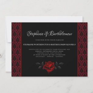 Gothic Red Damask Rose Wedding Invitation