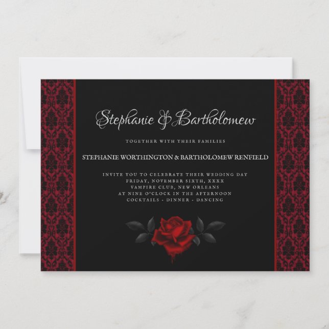 Gothic Red Damask Rose Wedding Invitation (Front)