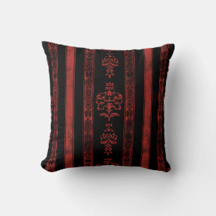 Gothic Red Damask Stripe Pattern Throw Pillow