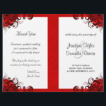 Gothic Red Floral Bi-Fold Wedding Program Template<br><div class="desc">© Sunny Mars Designs- Floral Hibiscus: Red on White Bi-Fold Wedding Programs - Classy, pretty, trendy, stylish customizable custom printed wedding program template with white and red, crimson, burgundy, ruby or maroon swirly tropical hibiscus floral design against a customizable white background. Fold this program in half to make it an...</div>