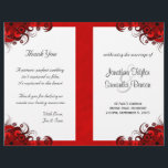Gothic Red Floral Bi-Fold Wedding Program Template<br><div class="desc">© Sunny Mars Designs- Floral Hibiscus: Red on White Bi-Fold Wedding Programs - Classy, pretty, trendy, stylish customizable custom printed wedding program template with white and red, crimson, burgundy, ruby or maroon swirly tropical hibiscus floral design against a customizable white background. Fold this program in half to make it an...</div>
