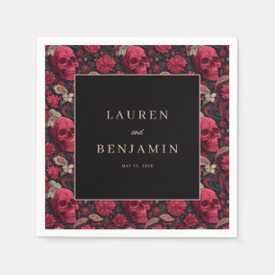 Gothic Red Floral Skulls Napkin