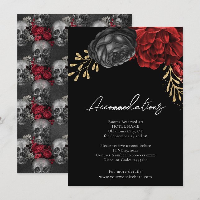 Gothic Red Floral Wedding Accommodations Enclosure Card (Front/Back)