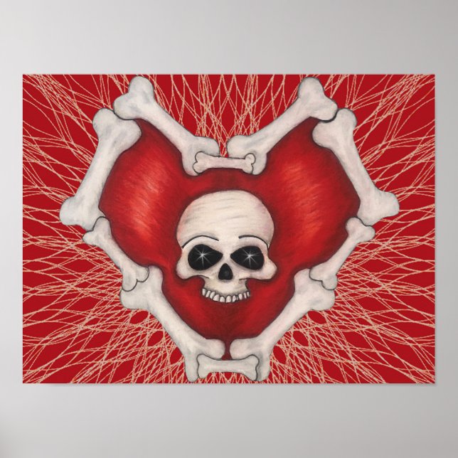 Gothic Red Head With Bones Skull on Spiral Lines Poster (Front)