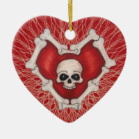 Gothic Red Heart Circled With Bones Skull Spirals
