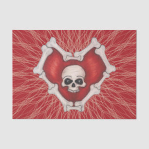 Gothic Red Heart of Bones White Skull Spiral Lines Tissue Paper
