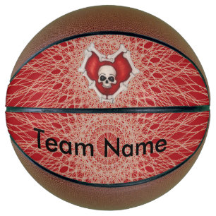 Gothic Red Heart of Bones With Skull On Spirals Basketball